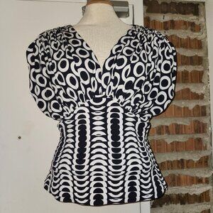 Joseph Ribkoff Tank Top Bodice Ruched Pleated Black White Circles Size 10